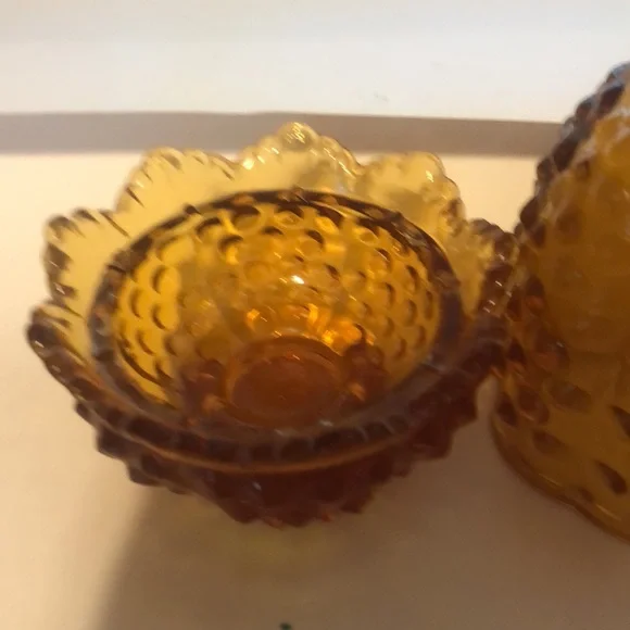 Amber Glass Hobnail Candle Holder - Picture 2 of 3
